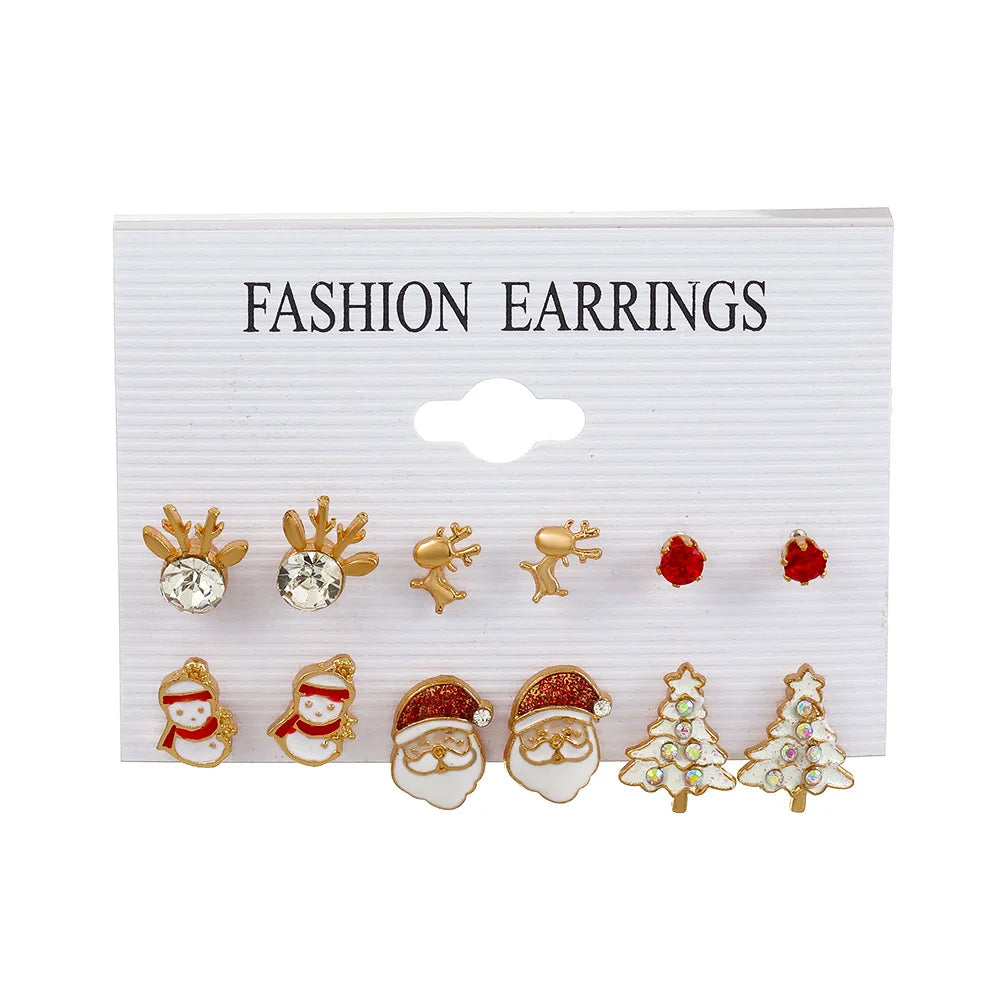 6 Pairs Christmas Earrings Xmas Tree Elk Snowman Santa Claus Cute Ear Stud Dangle Earrings Christmas Gifts For Women Girls Kids