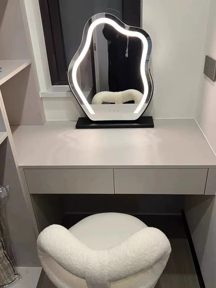 Cloud Shape vanity Mirror with Lights LED Makeup Mirror with Dimmable 3 Modes Touch Screen Control White 360-Degree Rotation