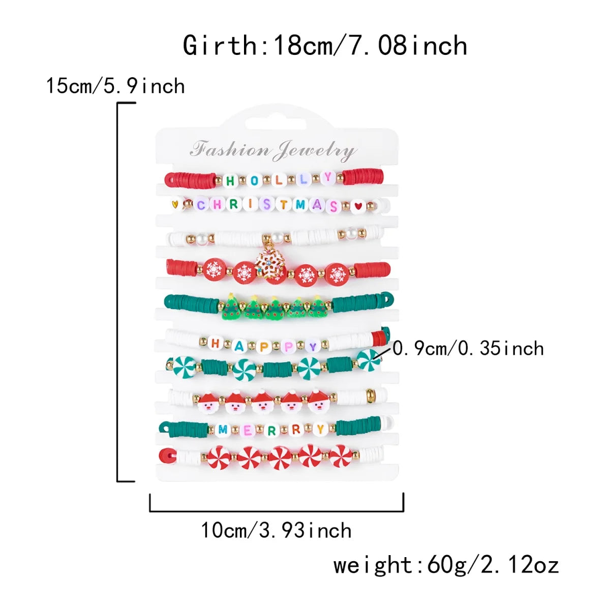 10Pcs/Set Multilayer Christmas Bracelet Snowman Tree Gift Box Snowflake Santa Claus Soft Clay Beads Bangle For Women Men Jewelry