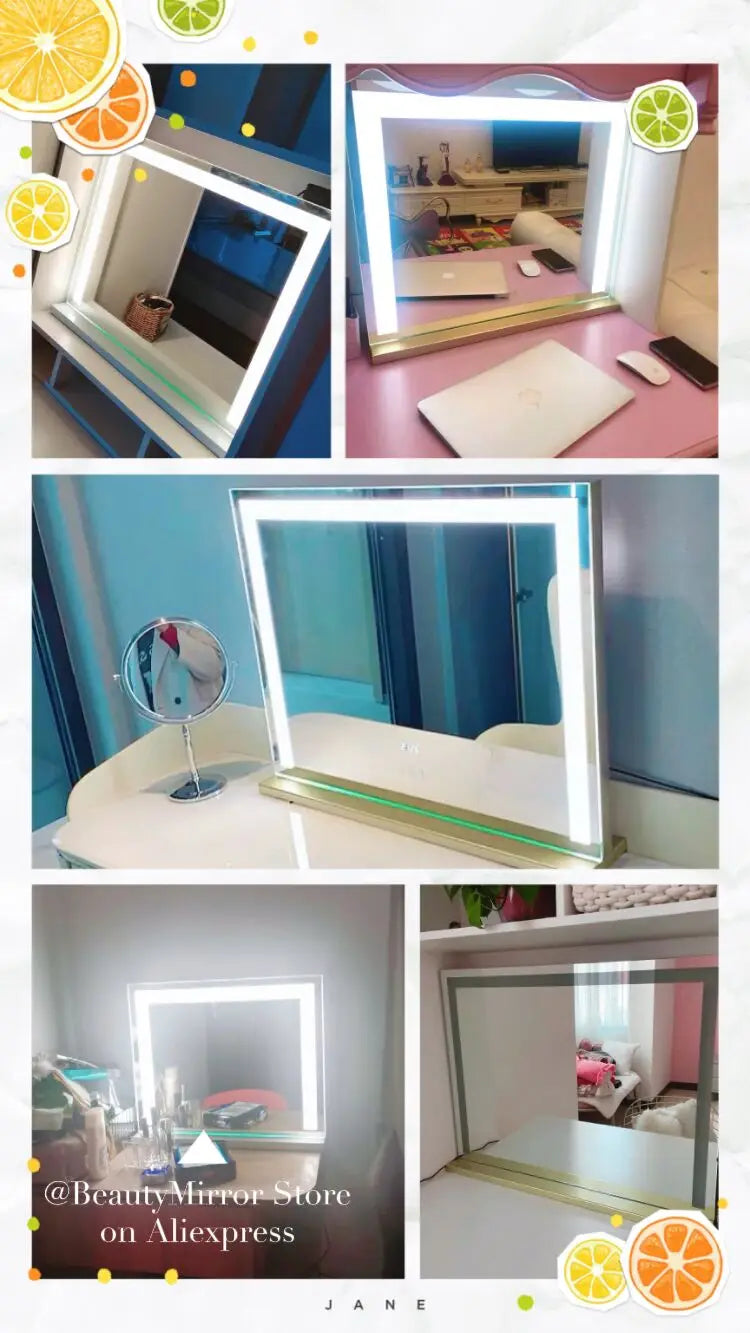 Large Vanity Mirror with Lights Lighted Makeup Mirrors with Dimmable LED Strips Tabletop for Women Dressing Room Bedroom