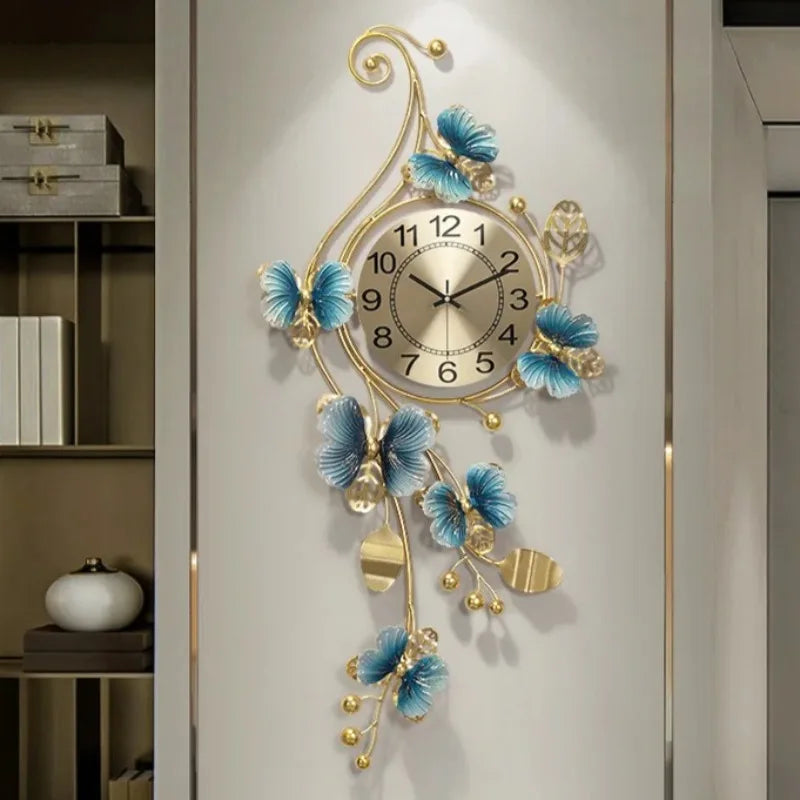 Metal Butterfly Wall Clock Home Fashion Creative Decoration Clock  Silent Sweep Seconds Quartz Watch Personality Wall Watchs