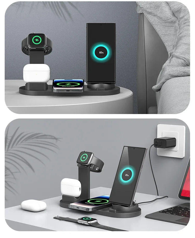 30W 7 in 1 Wireless Charger Stand Pad For iPhone 16 15 14 Pro Max Apple Watch Airpods Pro iWatch 8 7 Fast Charging Dock Station