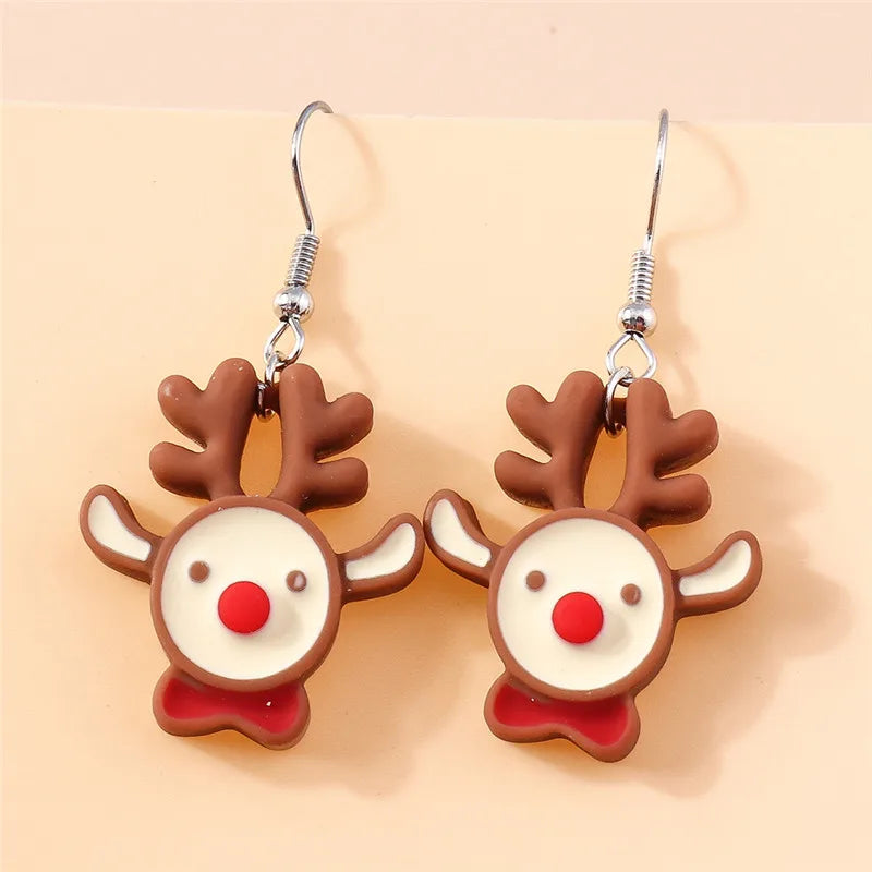 Aihua Hot Sale 3D Cute Cartoon Christmas Earrings Kawaii Fluffy Decoration Tree Deer Bell Earrings for Women Xmas New Year Gifts