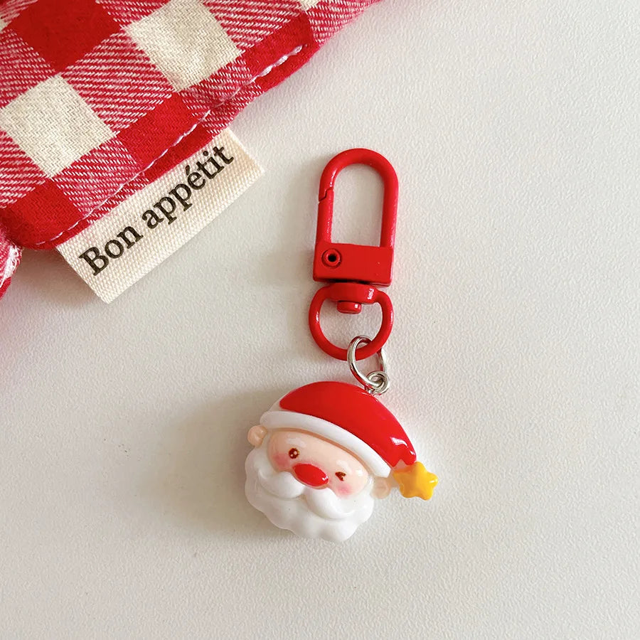 Cute Santa Claus Keychains Enamel Christmas Tree Wreath Keyrings Festival Gifts for Women Men Handbag Pendants