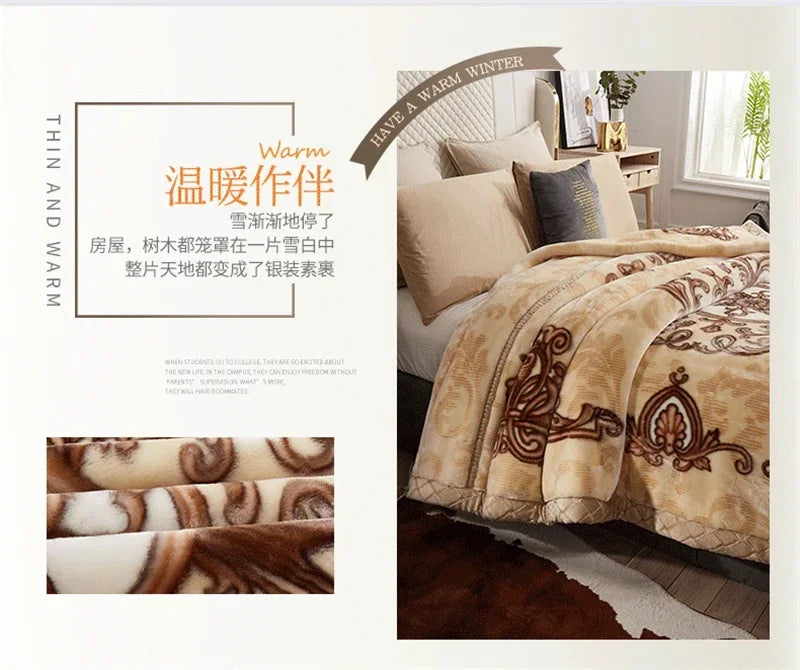 European Style Warm Raschel Blanket for Winter High End Soft Thicken Warmth Weighted Blanket Double Side Flocked Comforter Duvet