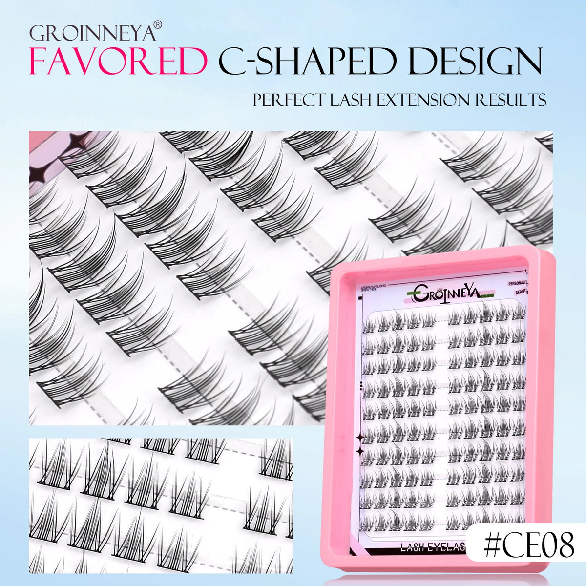 GROINNEYA Natural Cluster Lashes C Curl Manga Lashes Soft Cross Wispy Individual Cluster Anime Eyelashes Extension Eye Makeup
