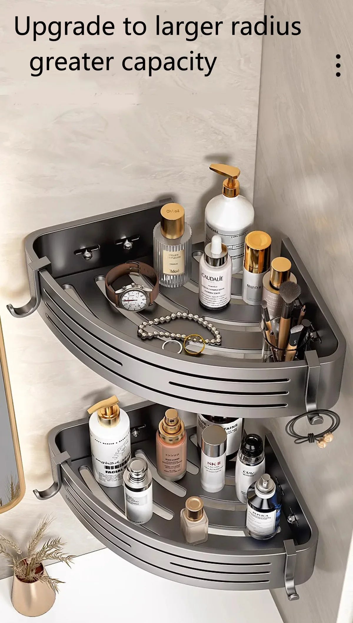 1-2PCS Shower Corner Shelf with Towel Bar Hook Space Aluminum Bathroom Shelf Without Drilling Shampoo Holder Bathroom Accessorie