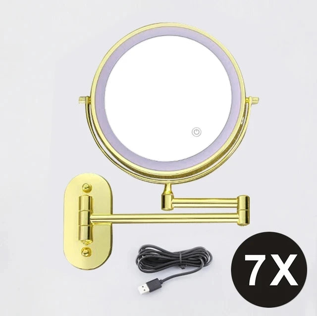 8 Inch Gold Wall Mounted Makeup LED Mirror 3X-10X Magnifying USB Charing Double Side Bathroom Smart 3 color Cosmetic Mirror