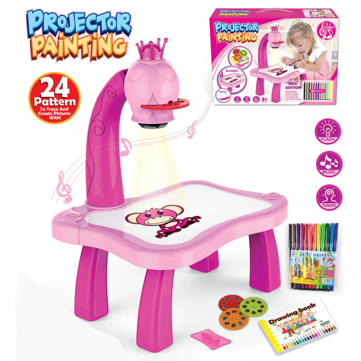 Kids' Creative LED Projector Drawing Table Toy, Multifunctional Educational Board with Rich Painting Set, Perfect Learning Tools