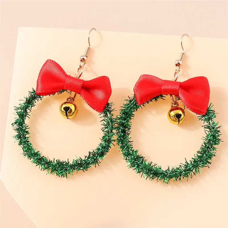 Aihua Hot Sale 3D Cute Cartoon Christmas Earrings Kawaii Fluffy Decoration Tree Deer Bell Earrings for Women Xmas New Year Gifts