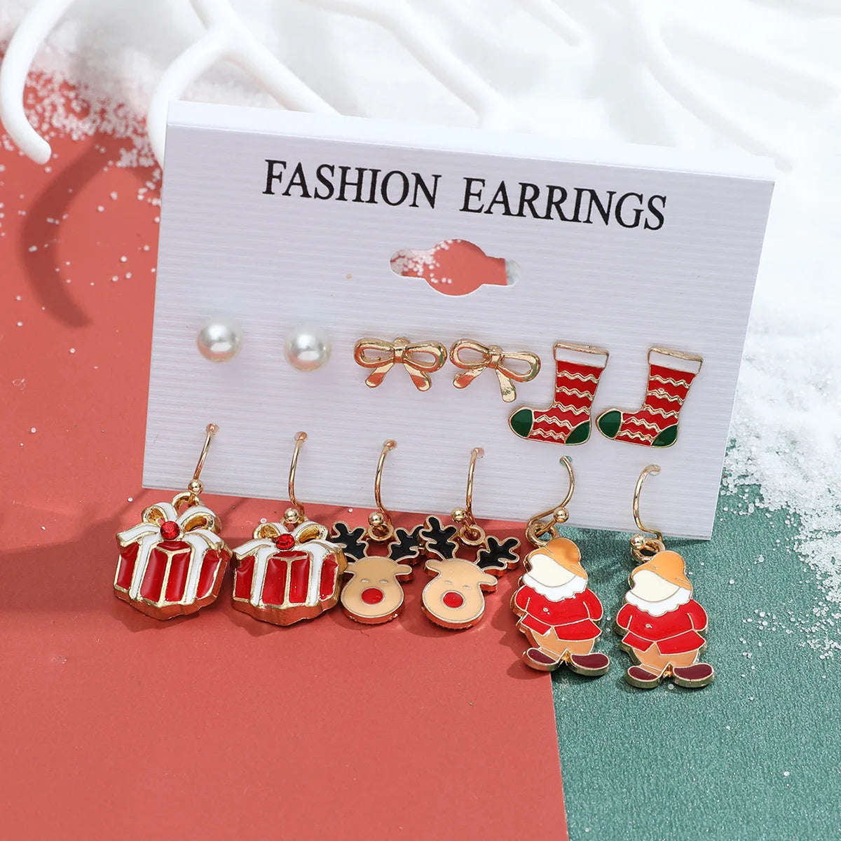 6 Pairs Christmas Earrings Xmas Tree Elk Snowman Santa Claus Cute Ear Stud Dangle Earrings Christmas Gifts For Women Girls Kids