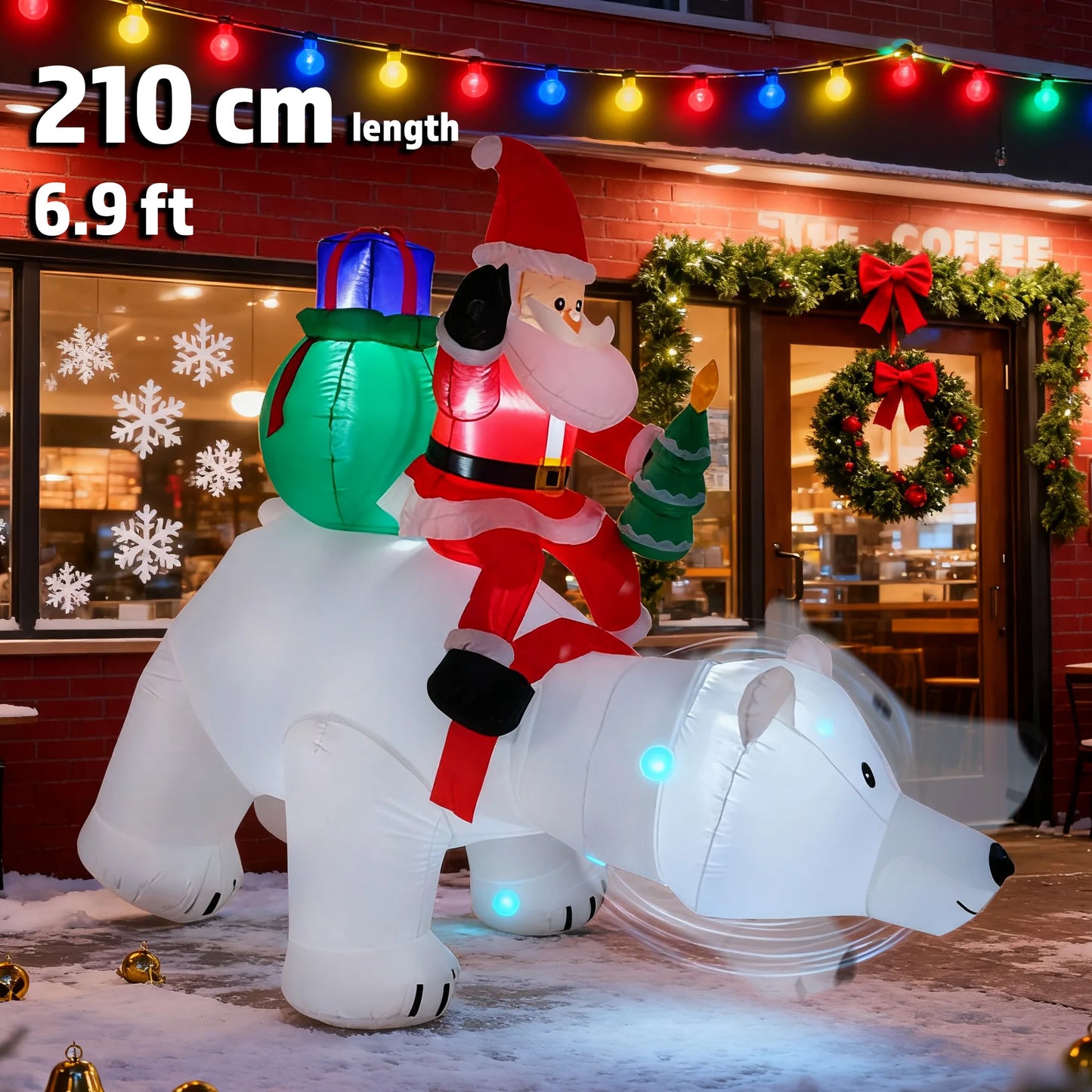 6FT Movable Head Bear Santa Christmas Inflatable Yard Outdoor Decorations with LED Light Blow Up Home Outdoor Holiday Decor