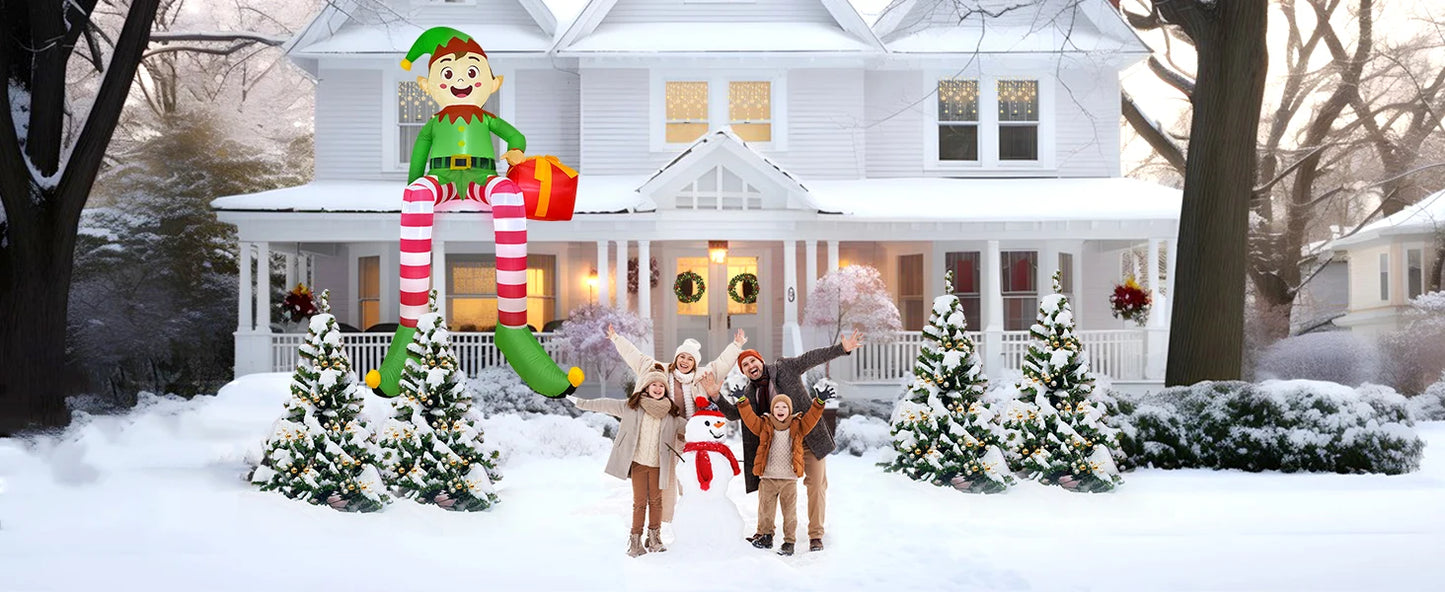 8FT Christmas Inflatables Outdoor Decorations, Christmas Inflatable Sitting Elf Christmas Yard Decorations Bliud-in LED Lights