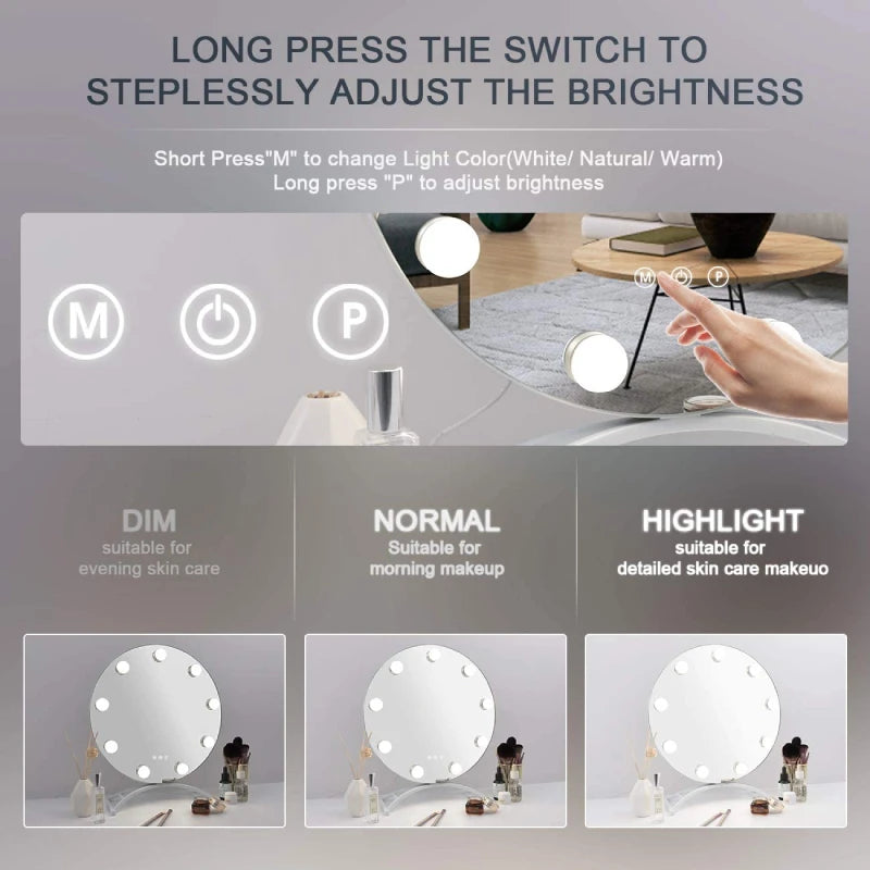 Makeup Mirror with Lights Lighted Cosmetic Vanity Mirror with Led Bulbs for Dressing Bedroom Tabletop Best Gifts for girl women