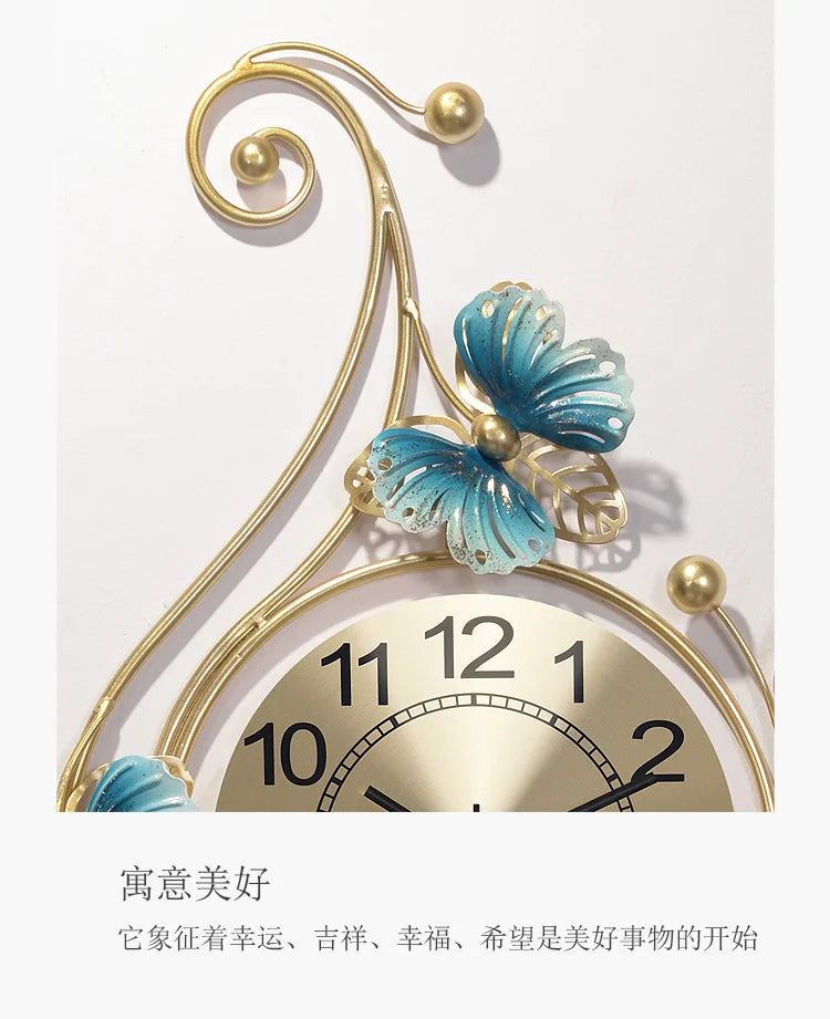 Metal Butterfly Wall Clock Home Fashion Creative Decoration Clock  Silent Sweep Seconds Quartz Watch Personality Wall Watchs