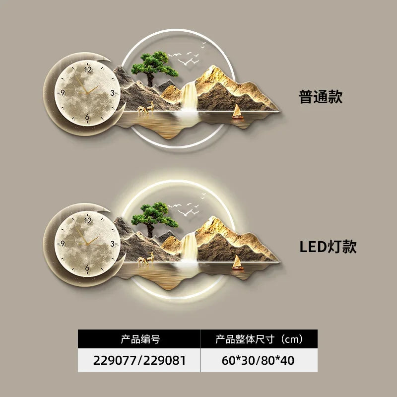 Restaurant Decoration Painting Clock Silent Luxury High Grade Luminous Landscape Mural