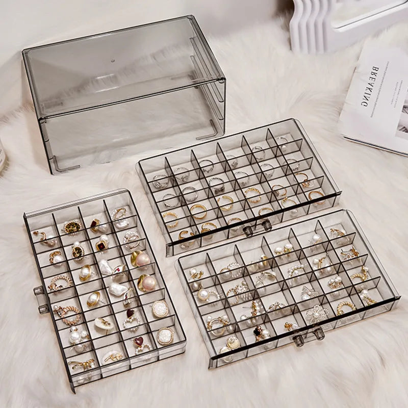 Acrylic Jewelry Organizers and Storage Box with 3 Drawers, Clear Jewelry Box for Women, Earring Organizer for Ring Necklace