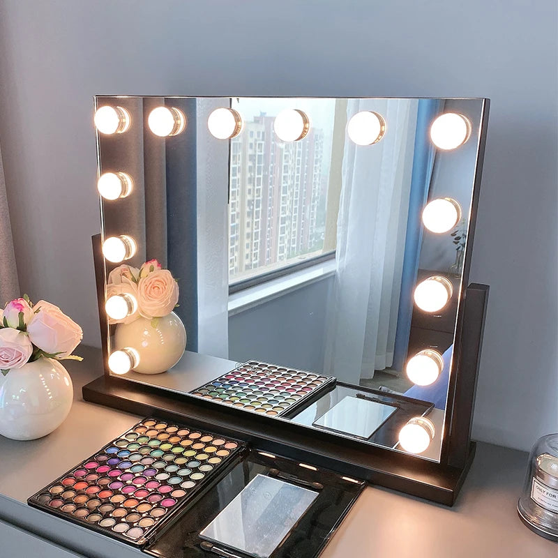 Large Vanity Mirror with Lights Makeup Mirror 17 LED Bulbs 3 Color Lighting Cosmetics for Dressing Bedroom Tabletop White