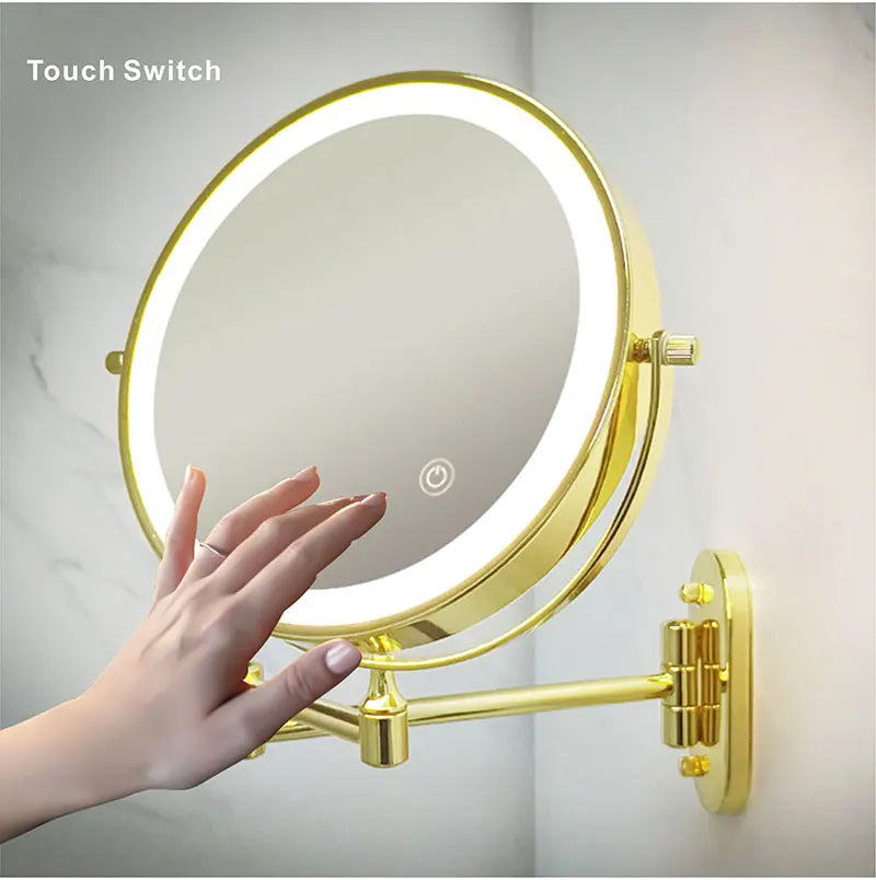 8 Inch Gold Wall Mounted Makeup LED Mirror 3X-10X Magnifying USB Charing Double Side Bathroom Smart 3 color Cosmetic Mirror