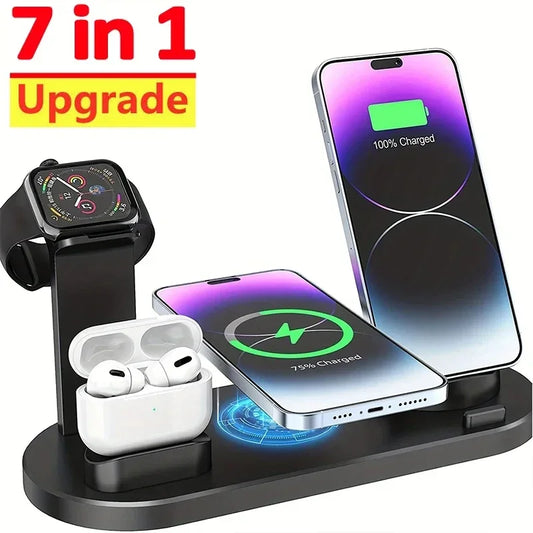 30W 7 in 1 Wireless Charger Stand Pad For iPhone 16 15 14 Pro Max Apple Watch Airpods Pro iWatch 8 7 Fast Charging Dock Station