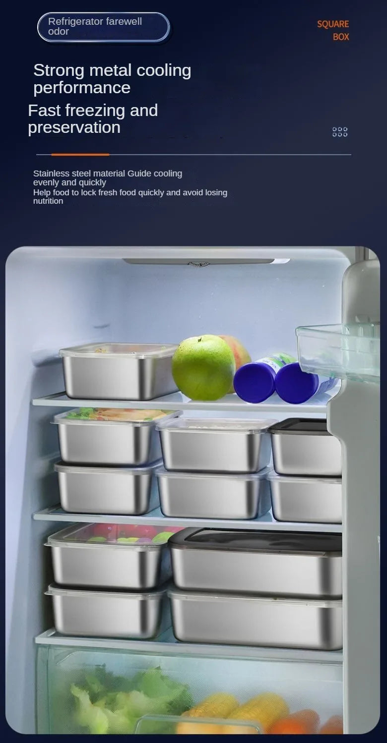 Thickened Square Plate Stainless Steel Rectangular Food Storage Pan With Lid Commercial Dish Tray Freshing Lunch Box Container