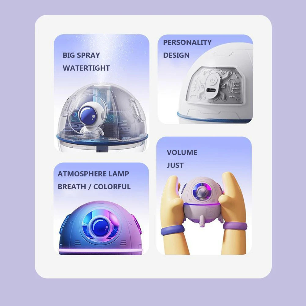 Portable Mini Humidifier,Astronaut Space Small Cool Mist Humidifiers 220ML,USB Desktop Humidifier with Auto Shut Off,Night Light