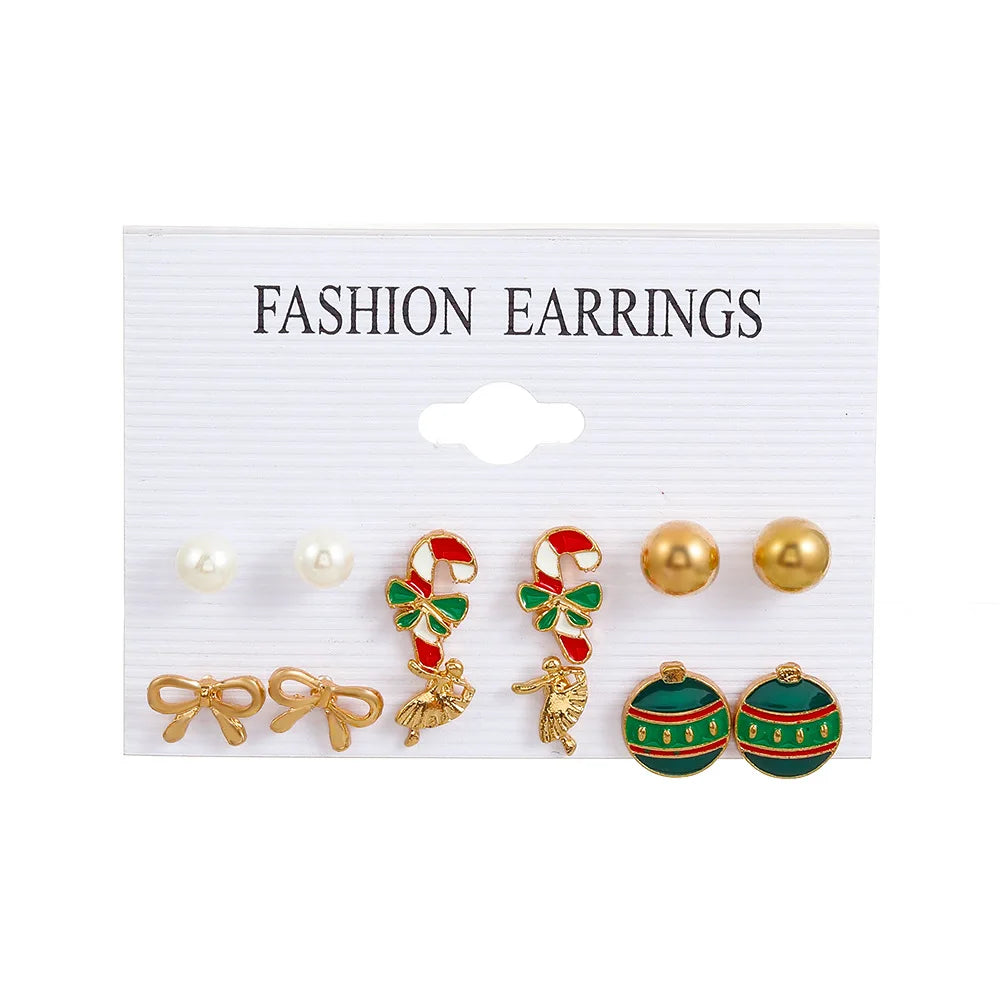 6 Pairs Christmas Earrings Xmas Tree Elk Snowman Santa Claus Cute Ear Stud Dangle Earrings Christmas Gifts For Women Girls Kids
