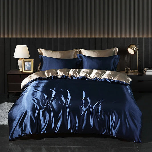 Luxury Satin  Bedding Set With Fitted Sheet Duvet Cover High End Bedding Sets High Density Satin  Solid Color Bedding