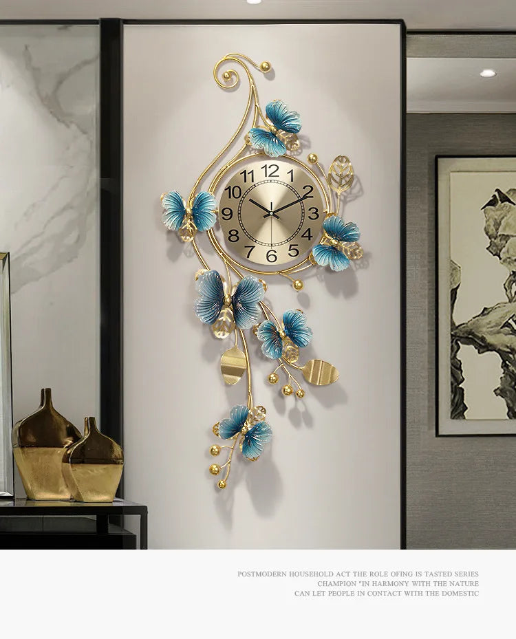 Metal Butterfly Wall Clock Home Fashion Creative Decoration Clock  Silent Sweep Seconds Quartz Watch Personality Wall Watchs