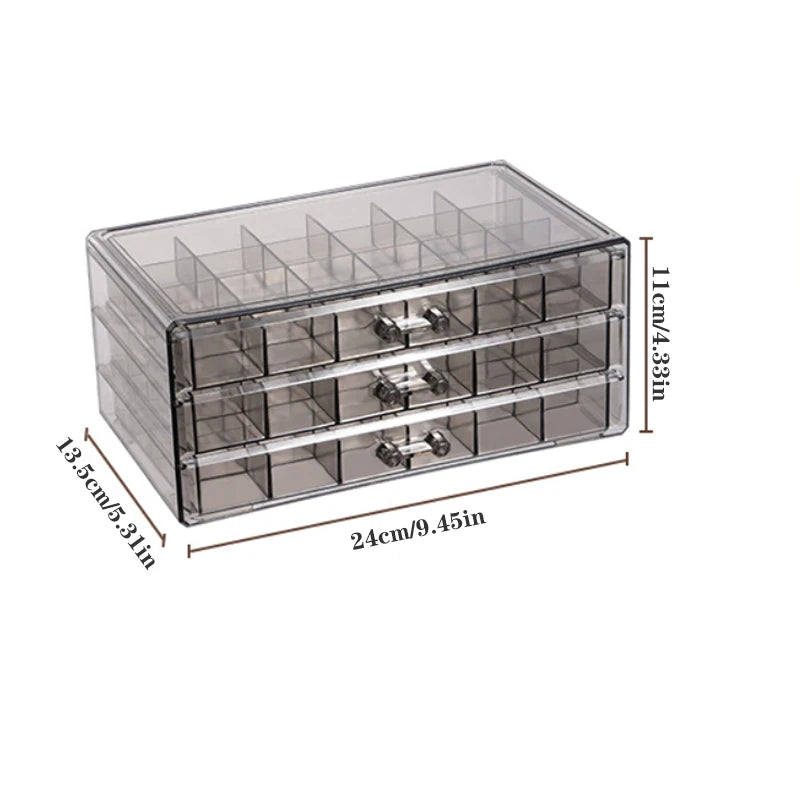 Acrylic Jewelry Organizers and Storage Box with 3 Drawers, Clear Jewelry Box for Women, Earring Organizer for Ring Necklace