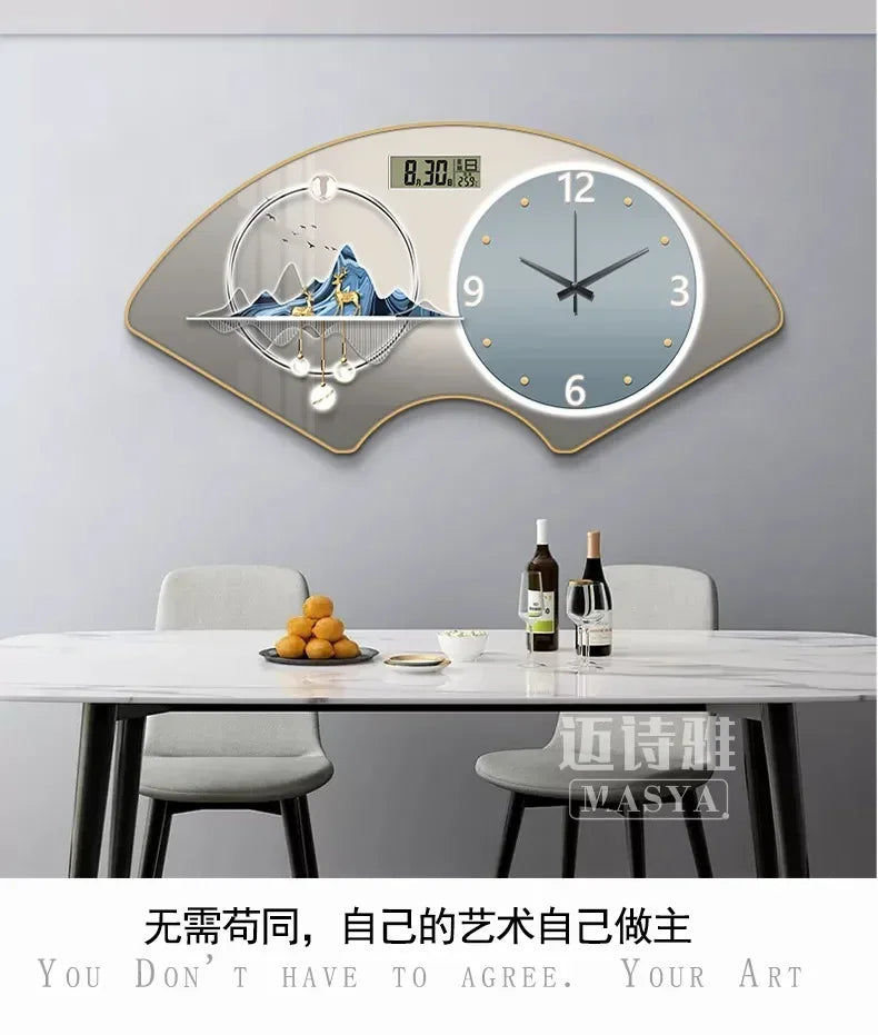 Perpetual calendar electronic clock wall clock Living room fan dining room decorative painting calendar clock hanging picture