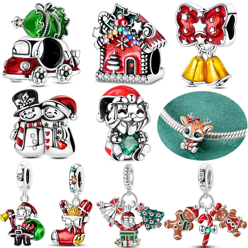 Ladies' Christmas Bead Pendant 925 Pure Silver Snowman Santa Claus Suitable Original Bracelet Exquisite DIY Jewelry Gift