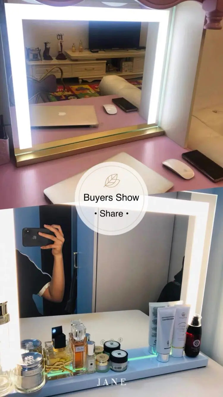 Large Vanity Mirror with Lights Lighted Makeup Mirrors with Dimmable LED Strips Tabletop for Women Dressing Room Bedroom