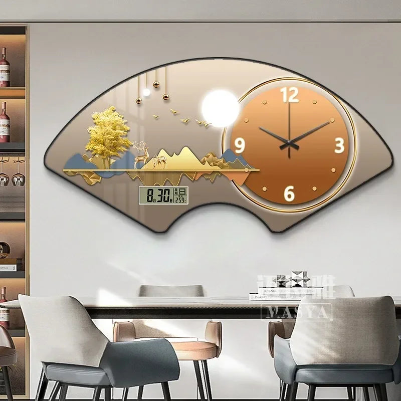 Perpetual calendar electronic clock wall clock Living room fan dining room decorative painting calendar clock hanging picture