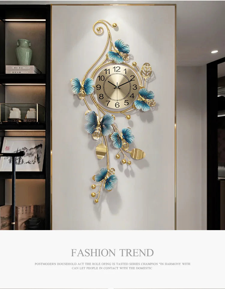 Metal Butterfly Wall Clock Home Fashion Creative Decoration Clock  Silent Sweep Seconds Quartz Watch Personality Wall Watchs