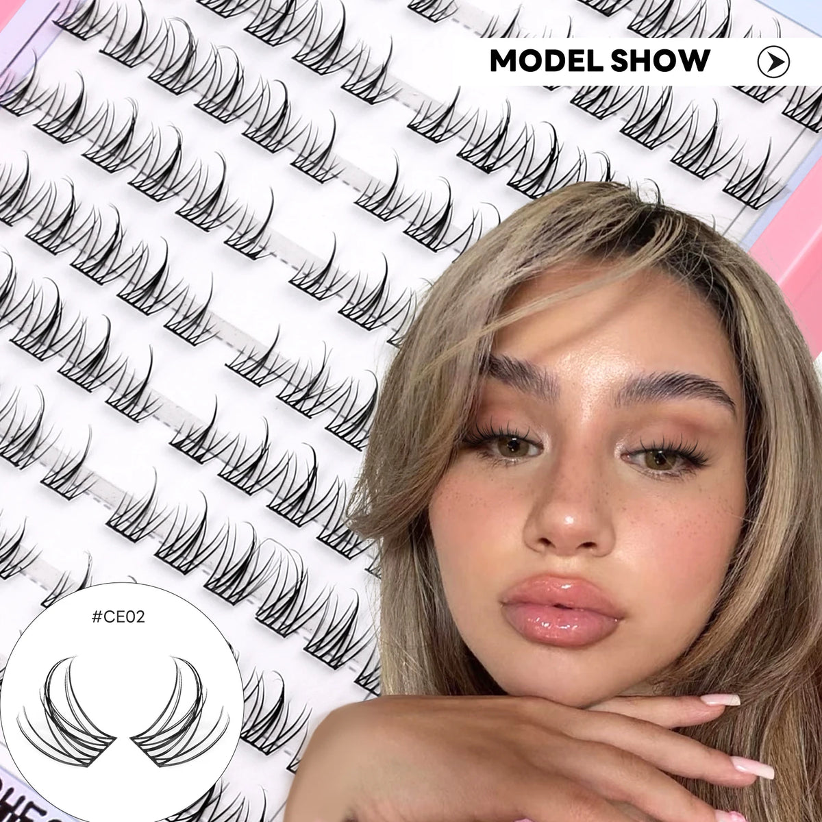 GROINNEYA Natural Cluster Lashes C Curl Manga Lashes Soft Cross Wispy Individual Cluster Anime Eyelashes Extension Eye Makeup