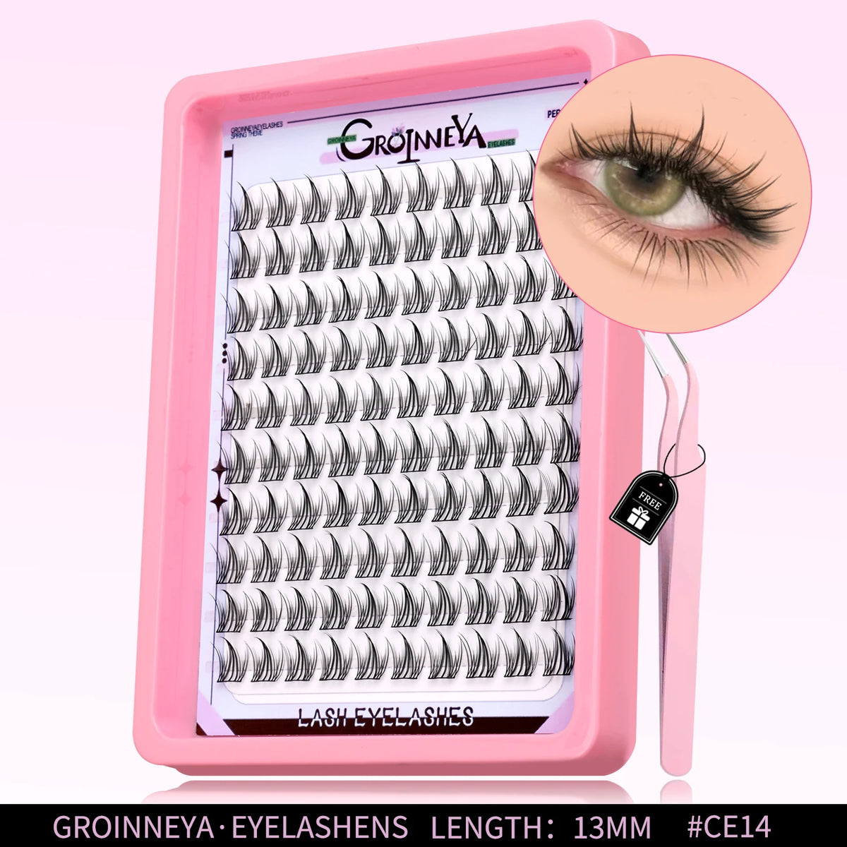 GROINNEYA Natural Cluster Lashes C Curl Manga Lashes Soft Cross Wispy Individual Cluster Anime Eyelashes Extension Eye Makeup