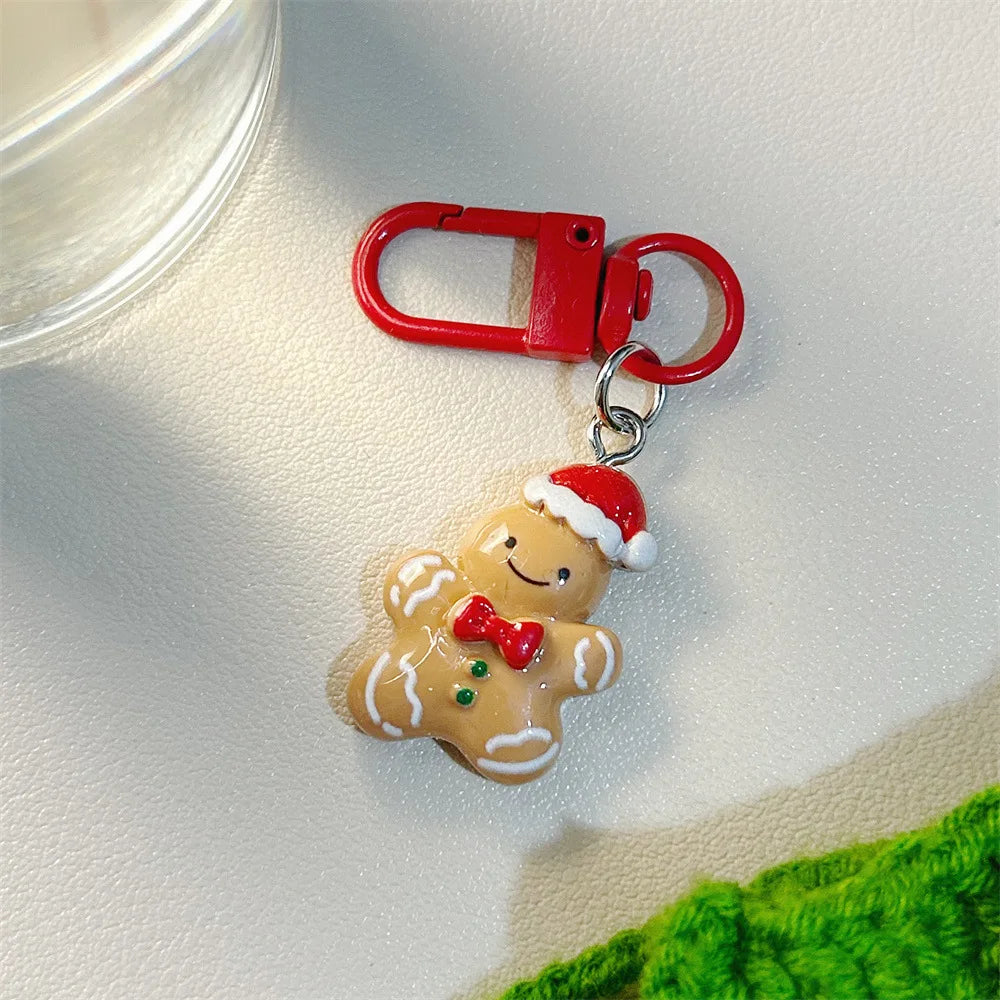 Cute Santa Claus Keychains Enamel Christmas Tree Wreath Keyrings Festival Gifts for Women Men Handbag Pendants