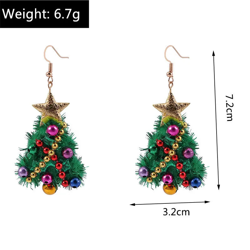 Aihua Hot Sale 3D Cute Cartoon Christmas Earrings Kawaii Fluffy Decoration Tree Deer Bell Earrings for Women Xmas New Year Gifts