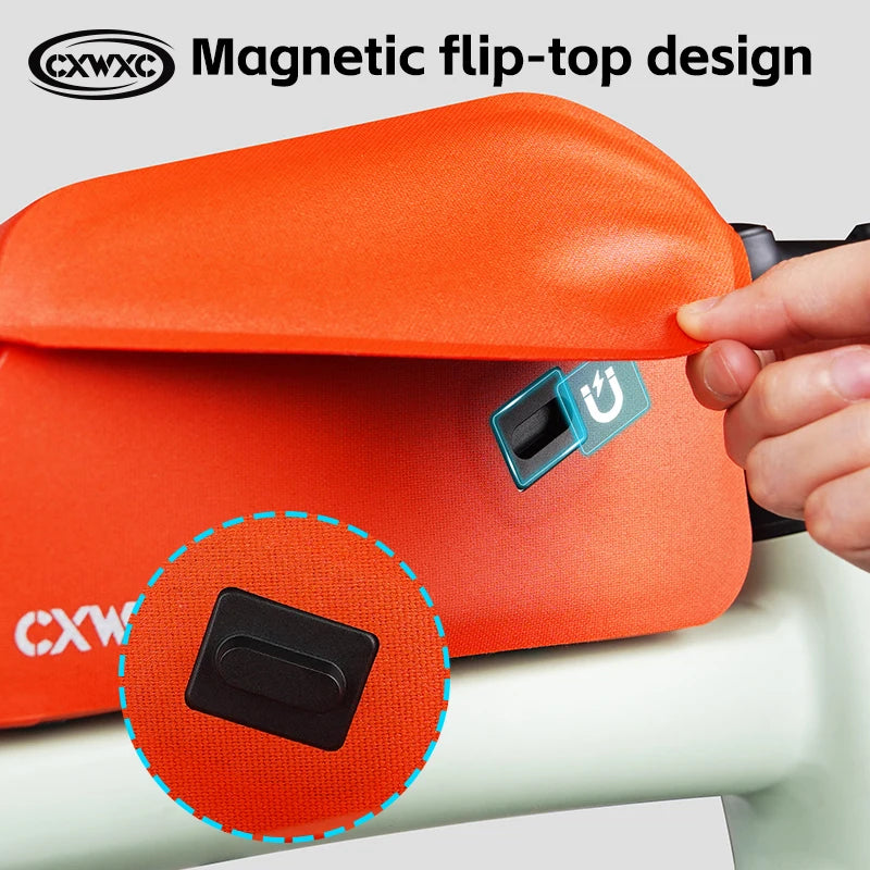 CXWXC Bicycle Magnetic Lid Top Tube Bag With Bolts Mounted & Straps Two Way Install MTB Road Bike Waterproof Front Frame Bag