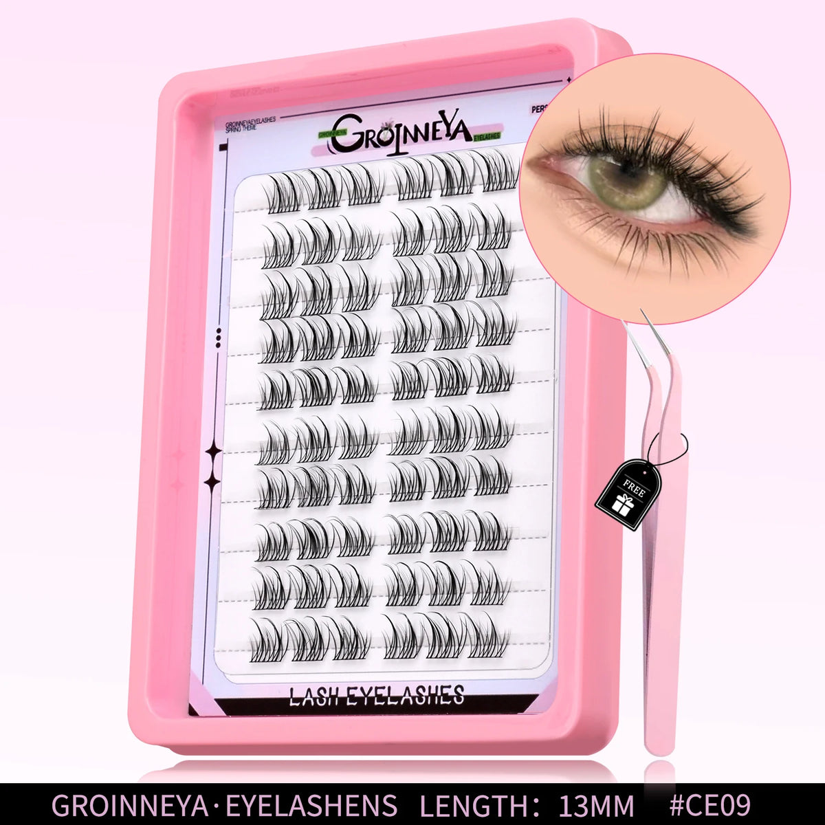 GROINNEYA Natural Cluster Lashes C Curl Manga Lashes Soft Cross Wispy Individual Cluster Anime Eyelashes Extension Eye Makeup