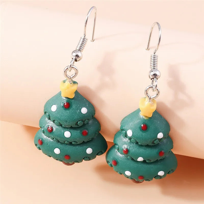 Aihua Hot Sale 3D Cute Cartoon Christmas Earrings Kawaii Fluffy Decoration Tree Deer Bell Earrings for Women Xmas New Year Gifts