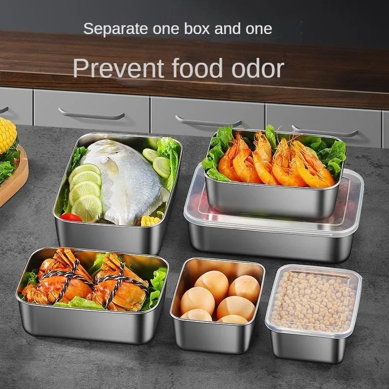 Thickened Square Plate Stainless Steel Rectangular Food Storage Pan With Lid Commercial Dish Tray Freshing Lunch Box Container