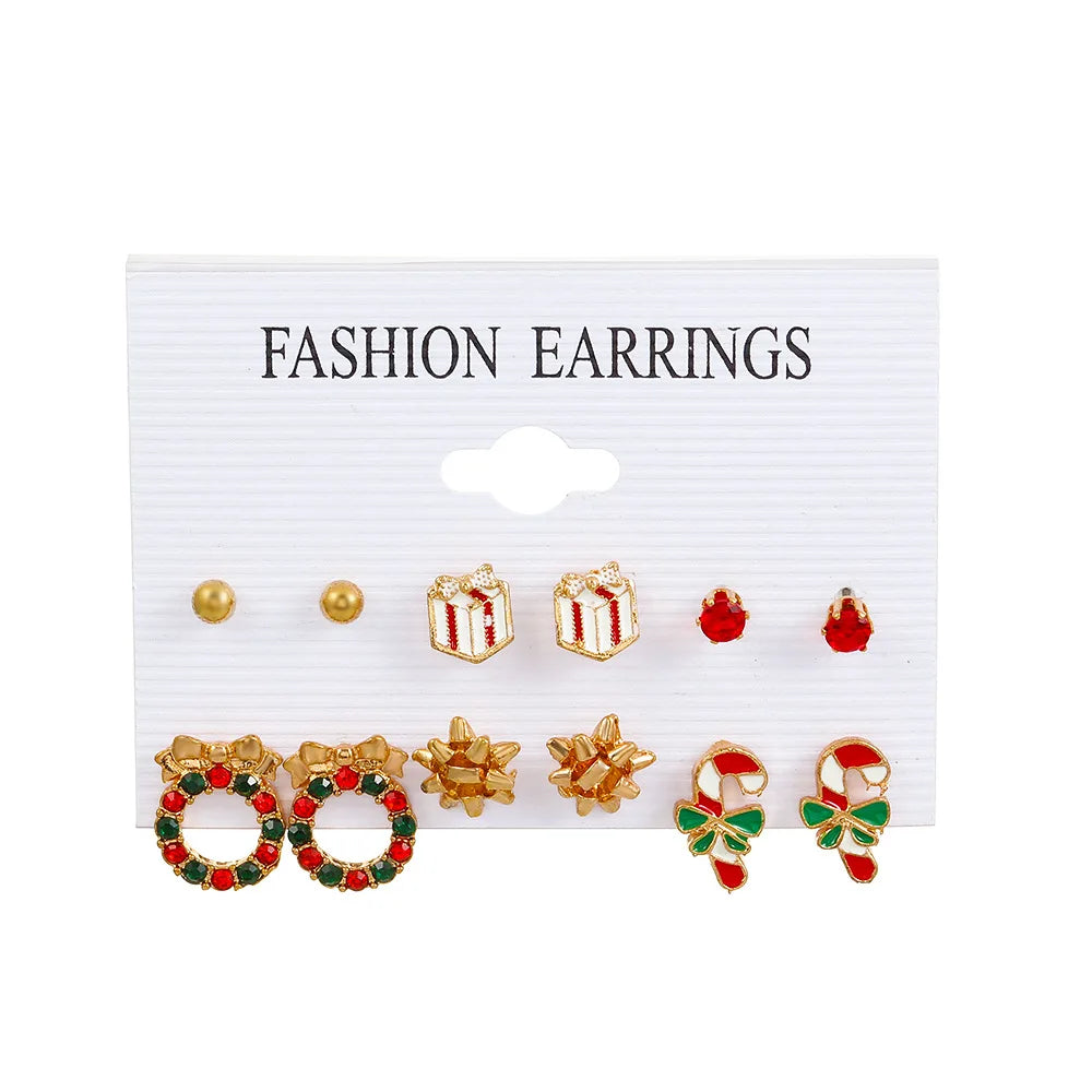 6 Pairs Christmas Earrings Xmas Tree Elk Snowman Santa Claus Cute Ear Stud Dangle Earrings Christmas Gifts For Women Girls Kids