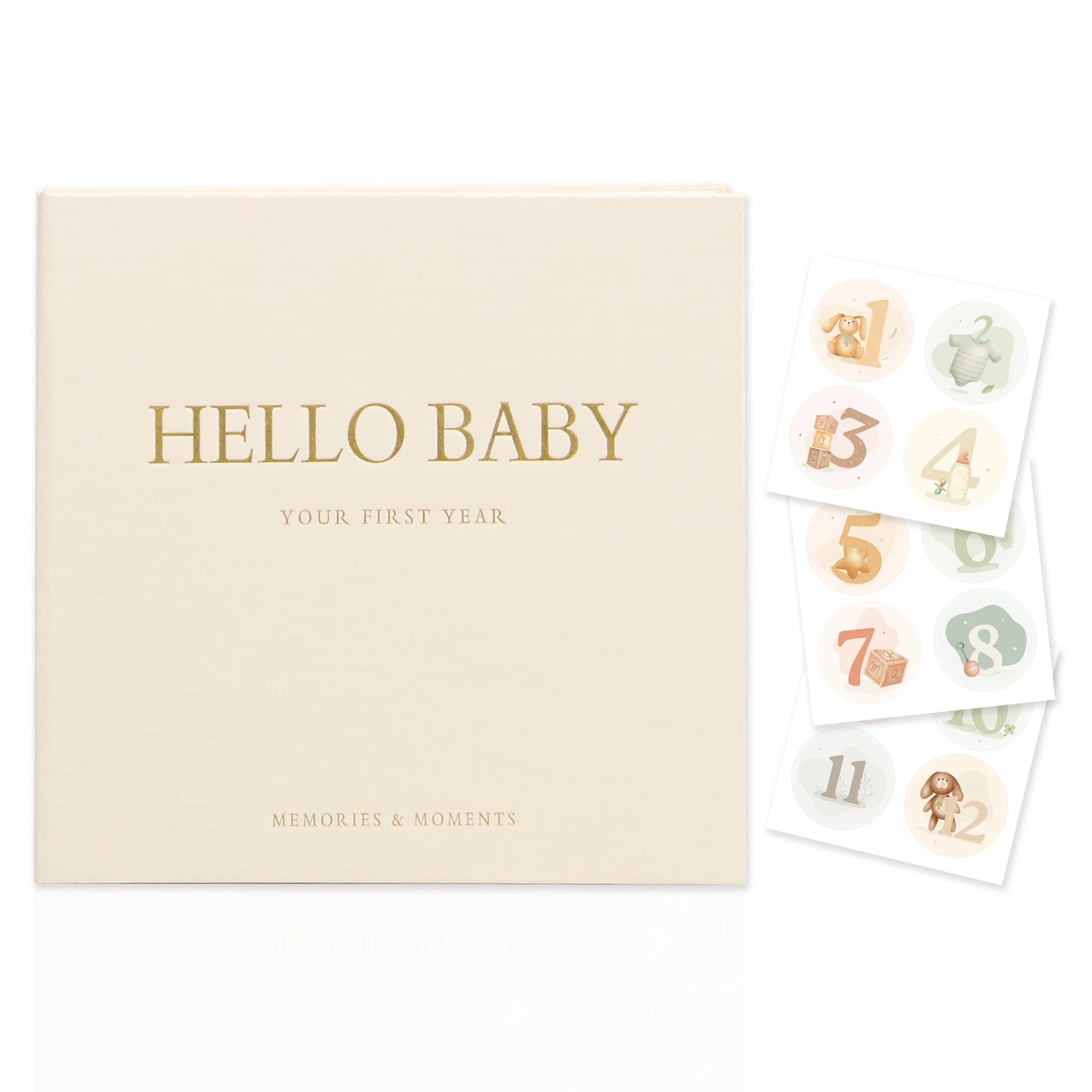 ERATOPIC Linen Fabric Golden Logo Hello Baby Memory Keepsake Book Hidden Spiral Binding Baby Memory Journal For Baby Shower