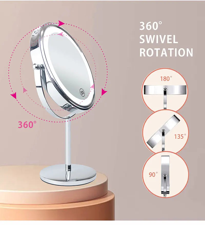 8inch 10X Magnifying LED Makeup Mirror with 3 Color Light Touch Switch Double Side USB Charging Desktop Vanity Cosmetic Mirror