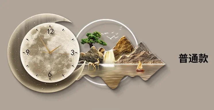 Restaurant Decoration Painting Clock Silent Luxury High Grade Luminous Landscape Mural