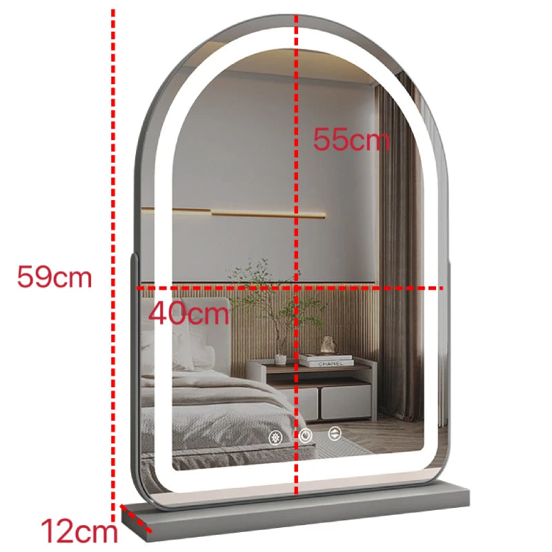 LED Lighted Arched Large Vanity Lighted Makeup Mirror for Bedroom Smart Touch Control 3 Color Lighting Modes Detachable 15x