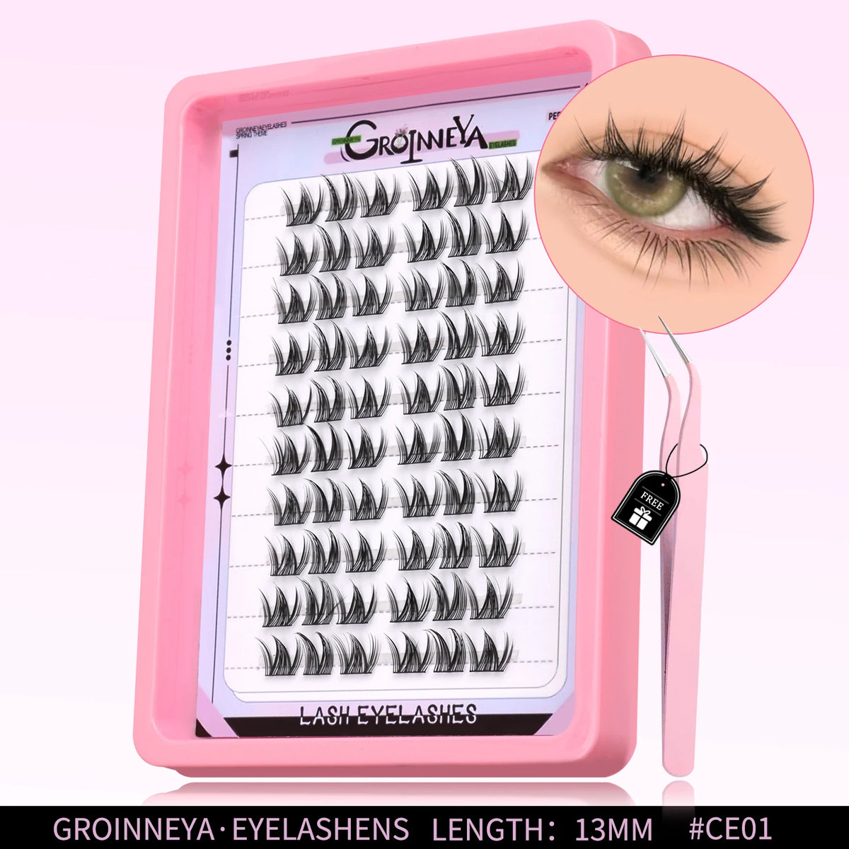 GROINNEYA Natural Cluster Lashes C Curl Manga Lashes Soft Cross Wispy Individual Cluster Anime Eyelashes Extension Eye Makeup
