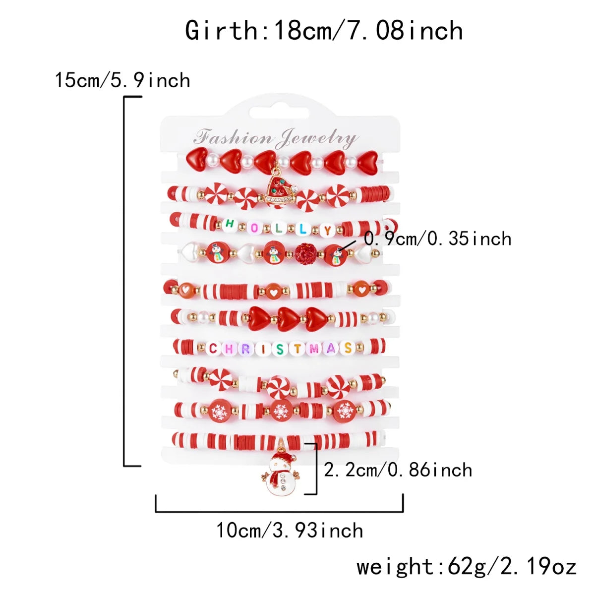 10Pcs/Set Multilayer Christmas Bracelet Snowman Tree Gift Box Snowflake Santa Claus Soft Clay Beads Bangle For Women Men Jewelry